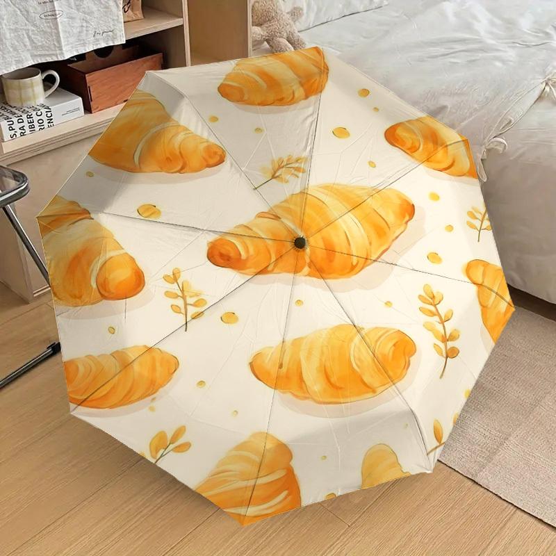 1PC Croissant Pattern Umbrella-8-Rib Reinforced, Automatic Open, Lightweight & Durable, Cute Fashion Accessory for Outdoor-T363