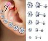 Fine 925 Sterling Silver Jewelry Earrings Clear Cubic Zircon 3MM 4MM 5MM 6MM 7MM 8MM Mix Size 6 Pairs Women Men Ear Accessories