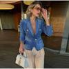 Spring/summer Denim Jacket Double Breasted Slim Fit Top Women's Blazer Short Suit Jacket Lapel Long Sleeves
