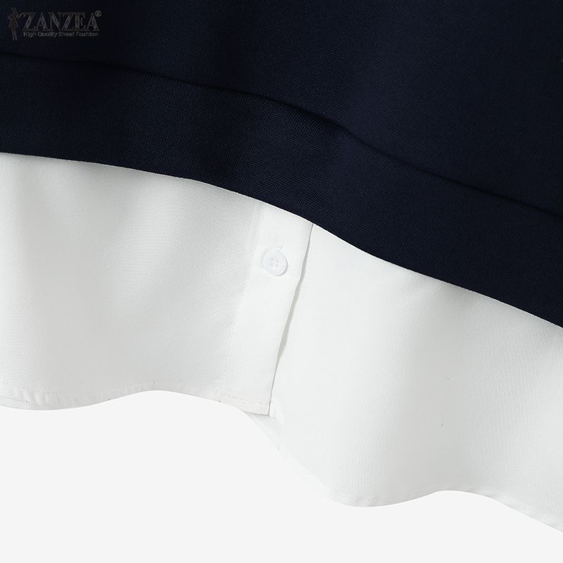 ZANZEA Женские повседневные свитшоты с отложным воротником, длинными рукавами и лоскутным дизайном