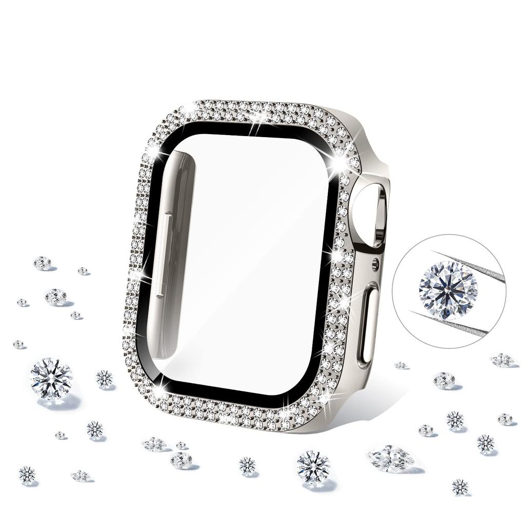 Tempered Glass+Diamond Cover For Apple watch case 46mm 40mm 44mm 42mm 41mm 45mm Bling Bumper Protector iWatch Series 10 9 7 8 SE