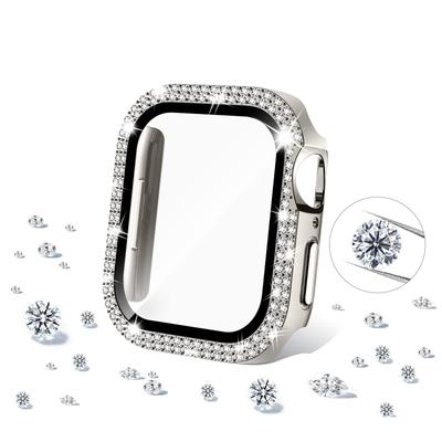 Закаленное Стекло+Алмазный Чехол Для корпуса Apple Watch 46мм 40мм 44мм 42мм 41мм 45мм Блестящий Бампер Защита iWatch Серии 10 9 7 8 SE