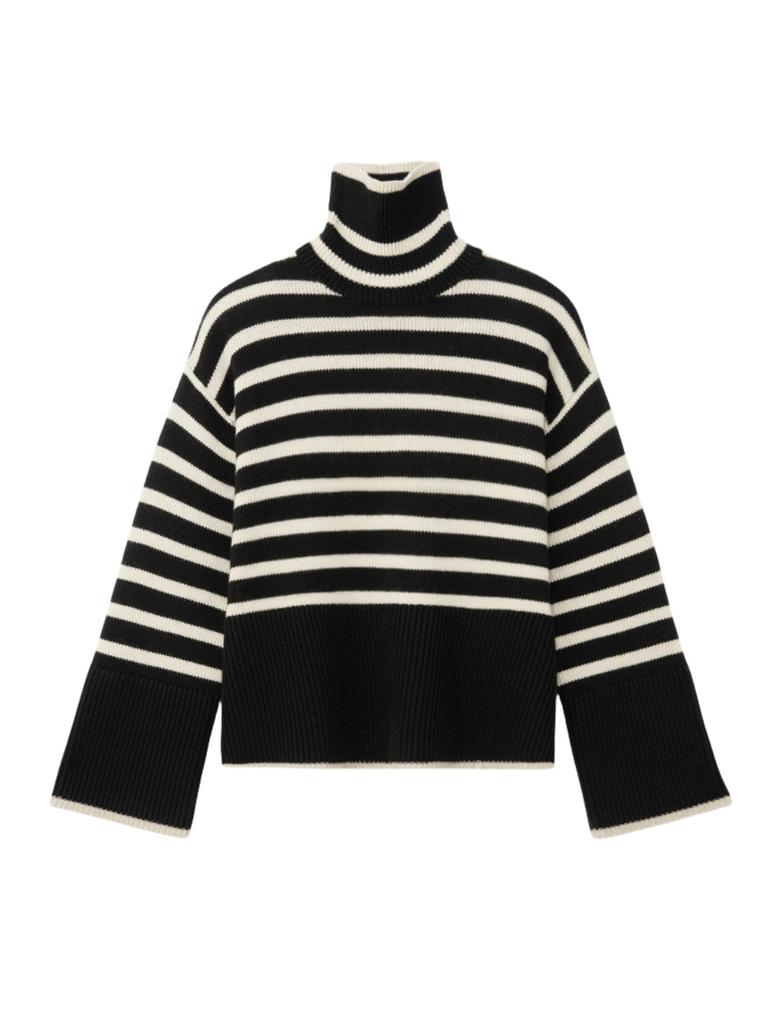 Водолазка в черно-белую полоску, женский вязаный свитер, свободный пуловер, теплый свитер на весну и осень
