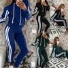 Fashion Women Casual Stripe Hooded Long Sleeve Pullove Sport Tops+Long Pants Set