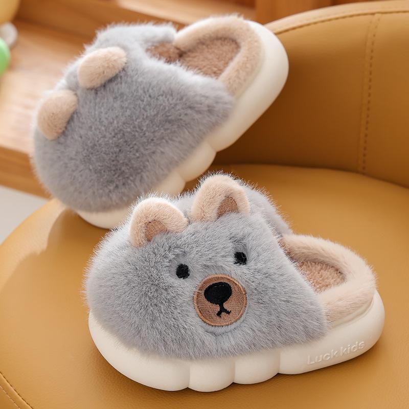Детские домашние тапочки, зимние новые детские хлопковые туфли с героями мультфильмов, теплые плюшевые тапочки, обувь из меха животных, милая обувь для девочек, детская обувь с маленьким медвежонком