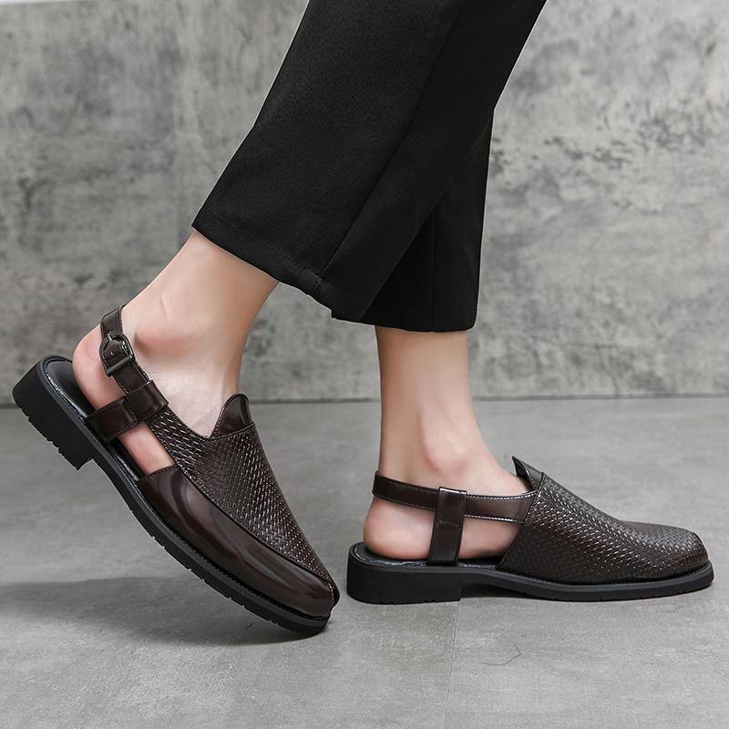 Summer European and American Buckle Men's Hollow Out Sandals Leather Beach Non-slip Shoes Breathable Leisure Walk Male Shoes