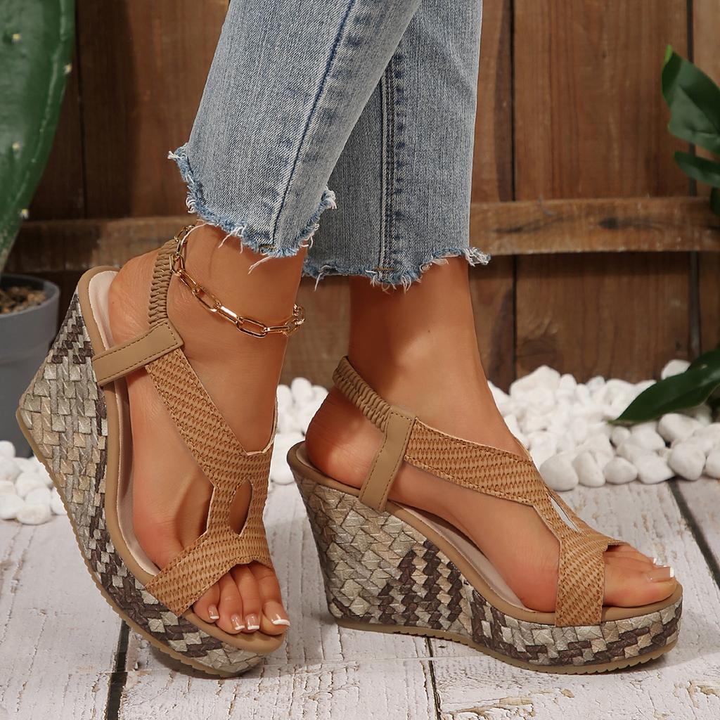 Vintage Hollow Out Narrow Band Gladiator Sandals Summer Chunky Platform Super High Heel Sandals Women Wedge Heel Beach Shoes