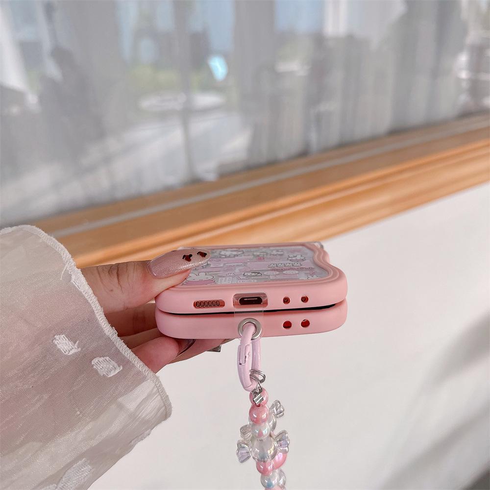 Мягкий чехол для телефона Hello Kitty из поликарбоната с ремешком для серии Samsung Galaxy Z Flip (7/6/5/4/3)