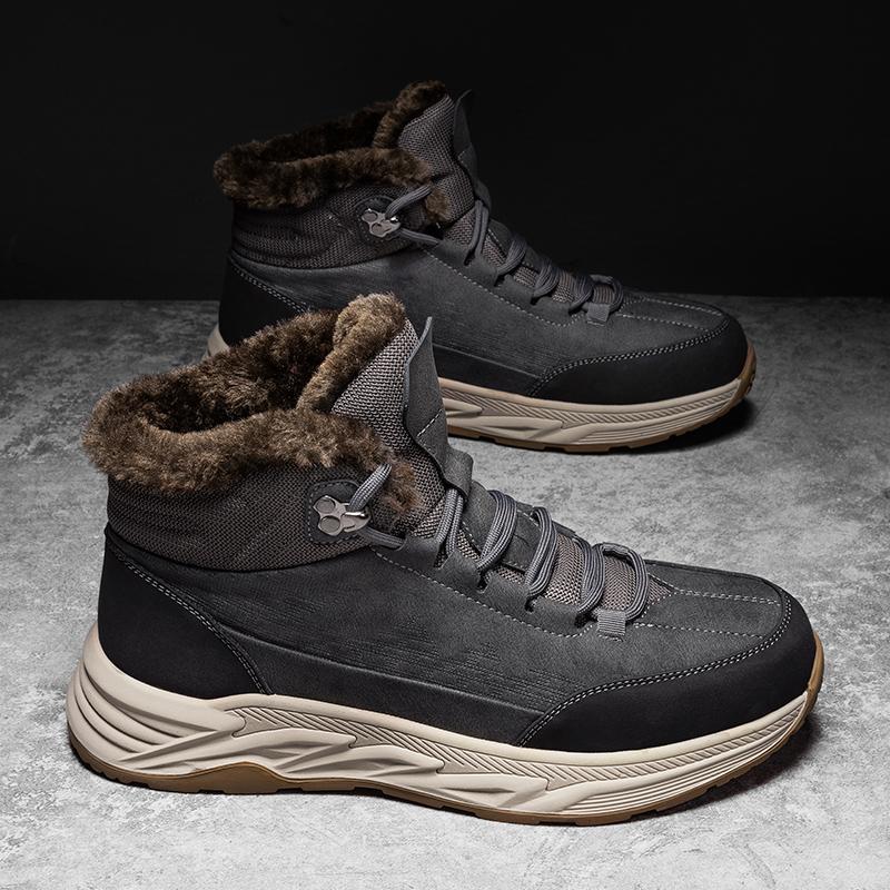 Модная мужская обувь, уличные плюшевые хлопковые зимние нескользящие сапоги, теплые высокие шнуровки, износостойкая толстая подошва, мужская обувь