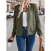 Solid Zip-up Quilted Bomber Jacket, Casual Long Sleeve Jacket For Spring & Fall, Women's Clothing