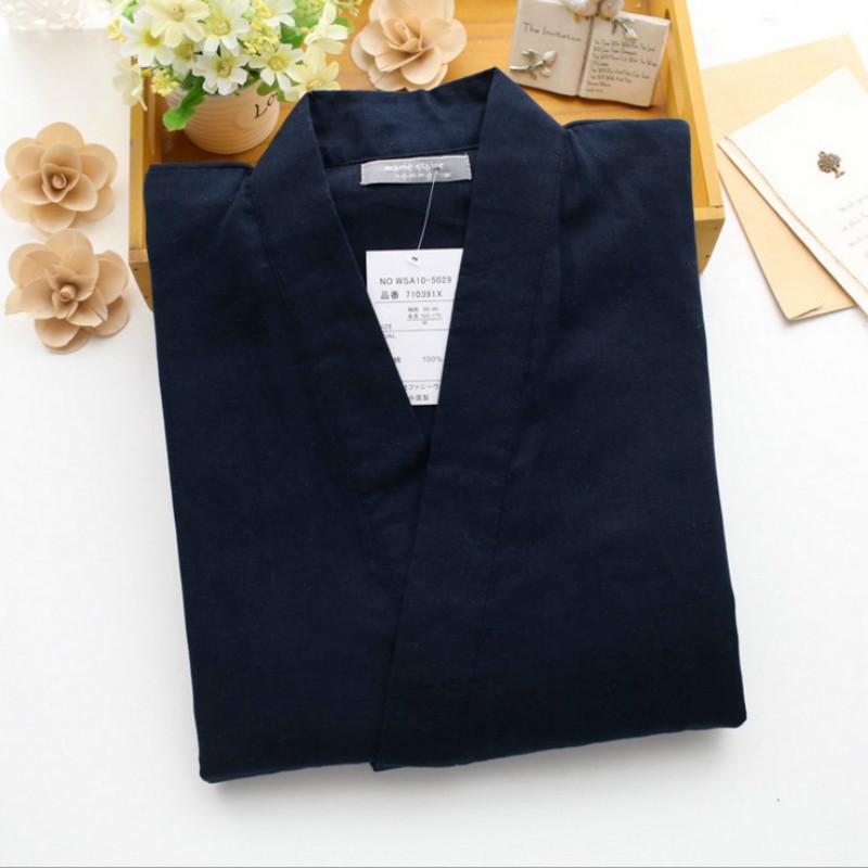 Japanese Spring and Summer Men's Kimono Pajamas Cotton Double-layer Gauze Loose Pajamas Set In Long-sleeved Kimono