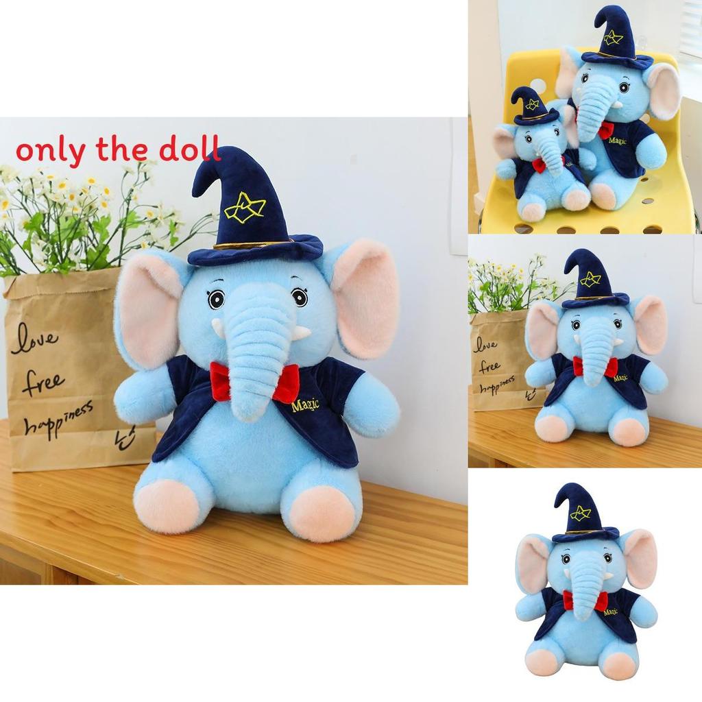 Plush Elephant Toy For Kids Soft Cartoon Sleeper Pillow With Wizard Hat And Bow Decor