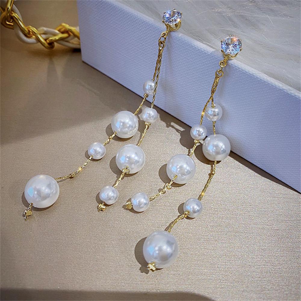 Hypoallergenic Elegant Wedding Earrings Sparkly White Faux Pearls Dangle Drop Earrings for Women Girls Bridal Christmas Gift