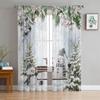 Cartoon Merry Christmas Tree Bells Village Snowing Tulle Sheer Voile Window Curtains Blinds for Living Room Bedroom Home Decor