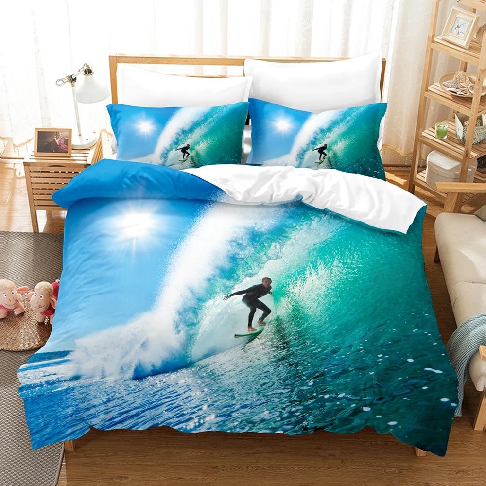 Sea Surfing Bedding Set Surf Modern Outdoor Extreme Sports Duvet Cover Queen King Ocean Surfboard 2/3PCS Polyester Quilt Cover
