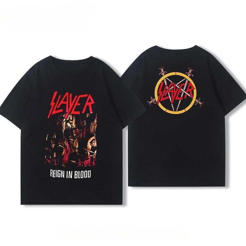 Футболка Slayer Reign in Blood Мужская Женская С коротким рукавом Ретро Группа Y2k Топы Фирменные футболки Уличная одежда Одежда Y2k Летняя Мужская футболка
