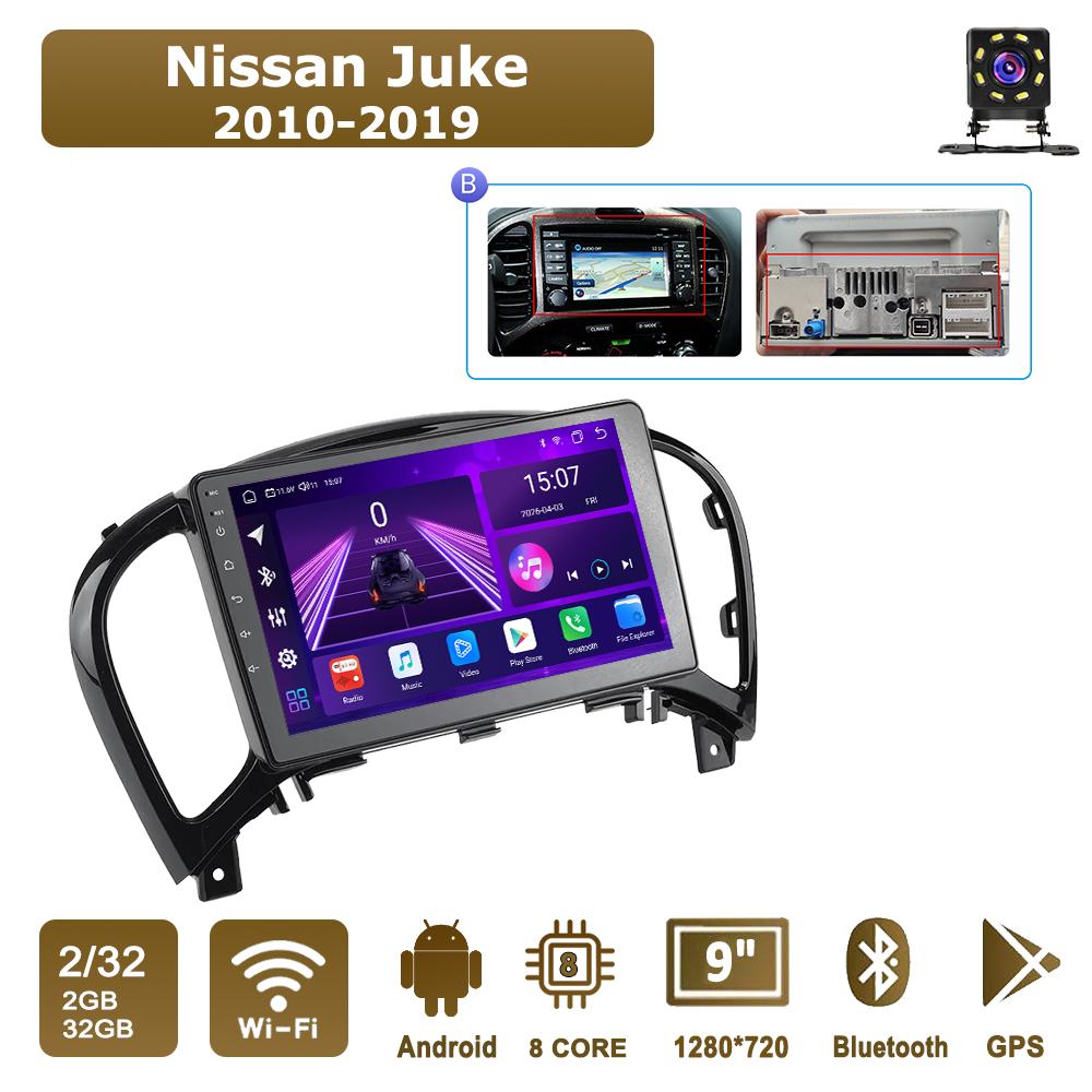 Автомобильная магнитола Android Car-Play для Nissan Juke 2010-2019 Мультимедийный плеер Головное устройство Стерео Навигация GPS BT WIFI, 8 ЯДЕР, 2+32 ГБ