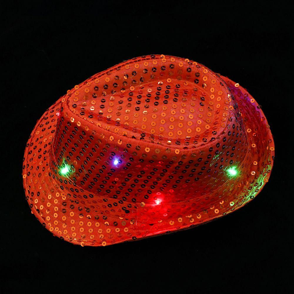 Унисекс Платье Танцевальная Вечеринка Светящаяся Джазовая Шляпа Светодиодная Федора Трилби Панама с Пайетками