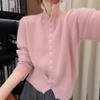 Elegant 100% Wool Stand Collar Sweater Cardigan for Women - Chic and Casual Niche Style