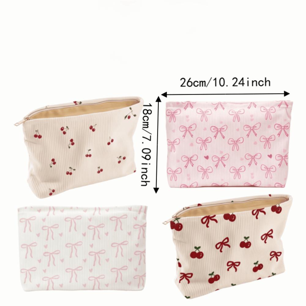 Cherry Cosmetic Storage Bag Pink Bow Corduroy Cosmetic Pouch Corduroy Makeup Bag For Women