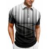 Men's 3D Printed Color Striped Polo Shirt, Color Blocked Pattern Short Sleeved T-shirt, Casual Lapel T-shirt, Large T-shirt