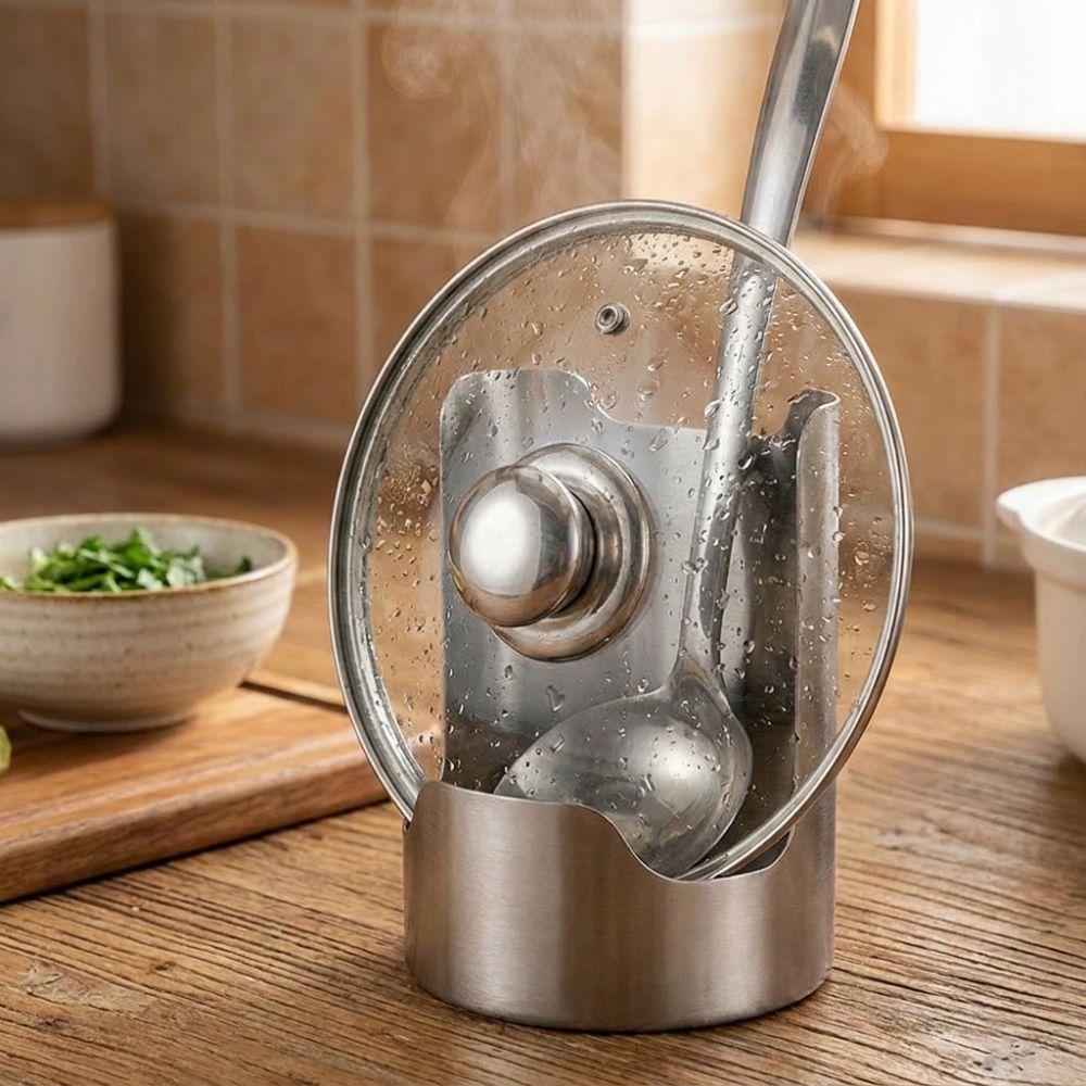 Stable Spoon Holder Tray Stainless Steel Spatula Holder Pot Lid Storage Rack Dinning Table