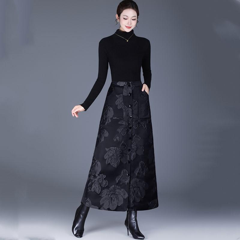 Жаккардовый Хлопок с Набивкой больших размеров Высокая талия винтажный цветочный Весна осень Зима повседневный свободный длинный для женщины юбки женская юбка
