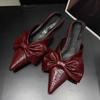 Fashion Bow Pointed Toe Women Slippers Flats Elegant Mules Shoes Luxury Women's Sandals 2025 Summer Fashion Slides Party New Woman Shoes