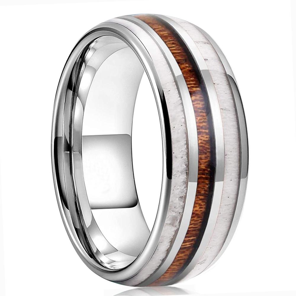 Trendy 8mm Black Tungsten Wedding Stainless Steel Rings For Men Inlay Colorful Abalone Shell Ring Men Wedding Band Jewelry