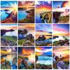 5D DIY Diamond Painting Full Round Landscape Diamond Embroidery Sale Seaside Sunset Rhinestones Mosaic Handmade Gift
