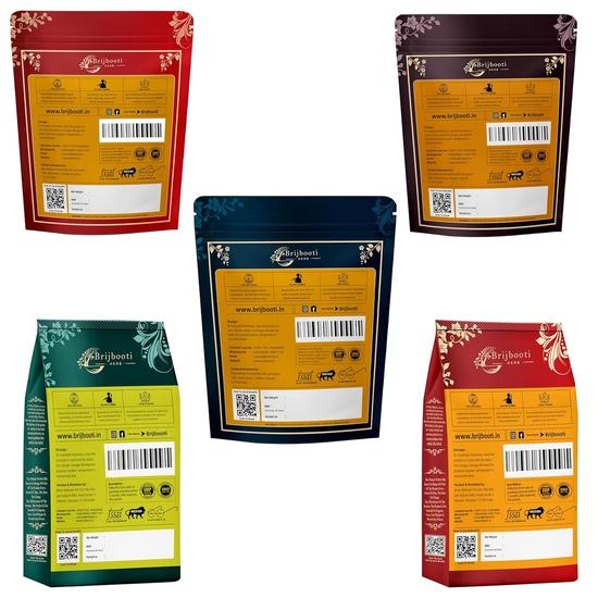 BrijBooti Reetha Amla Shikakai Bhringraj Hibiscus (Raw Form) for Hair 500 Gm (100g Each), natural (BMPL-1105)