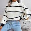 Повседневный полосатый свитер, женский свободный вязаный топ с рукавами-фонариками, полуводолазка