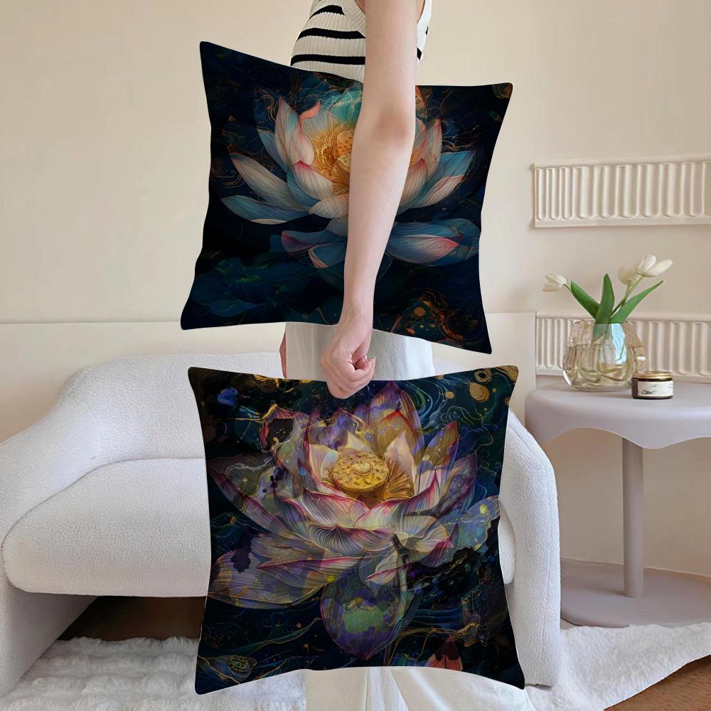 Fashion Lotus Cushion Cover Anti-dustmite Pillowcase Invisible Zipper Silky Short Plush Sofa Cushion Cover