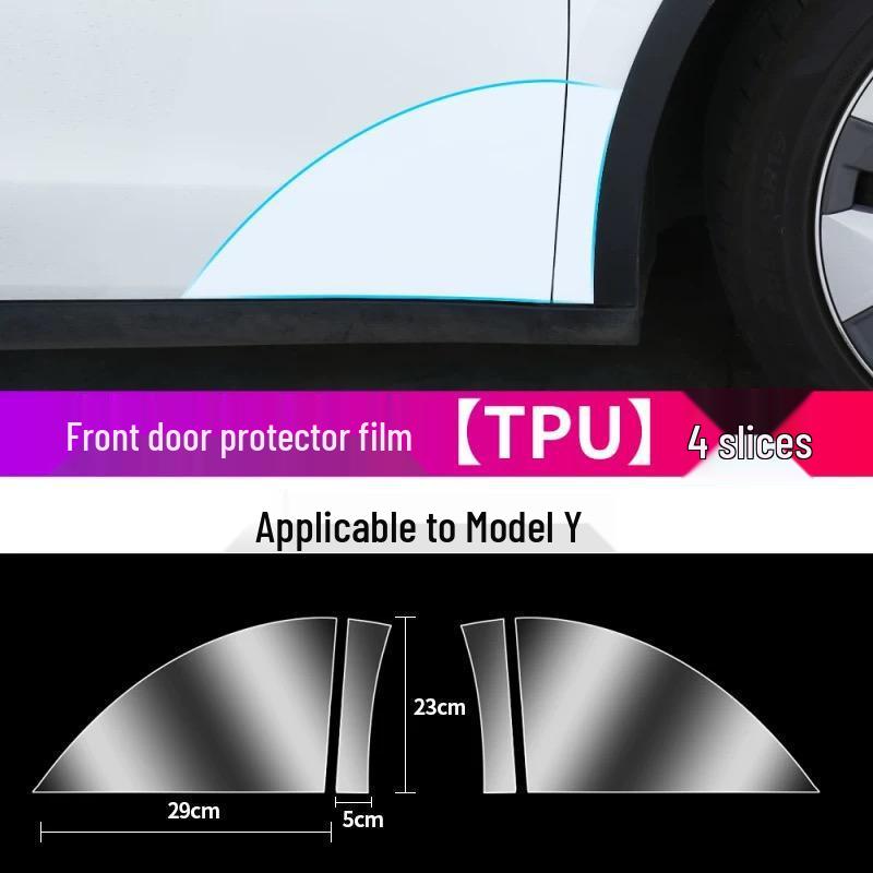 Защитная пленка из ТПУ для задней двери Tesla Model Y/3 - Треугольная зона, Антипрозрачная Глянцевая Черная