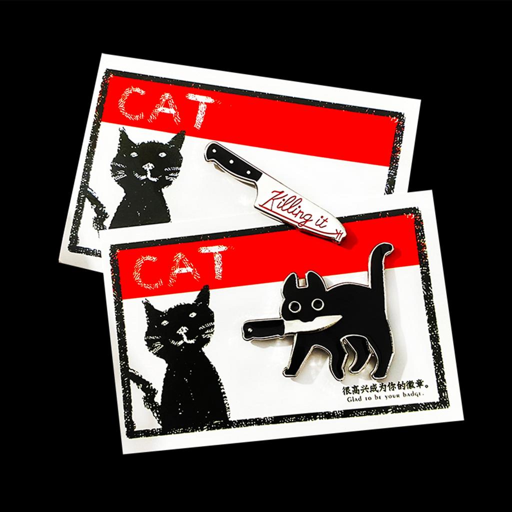 Креативная мультяшная черная кошка в форме популярной эмалированной булавки, значок на лацкан, брошь, забавная