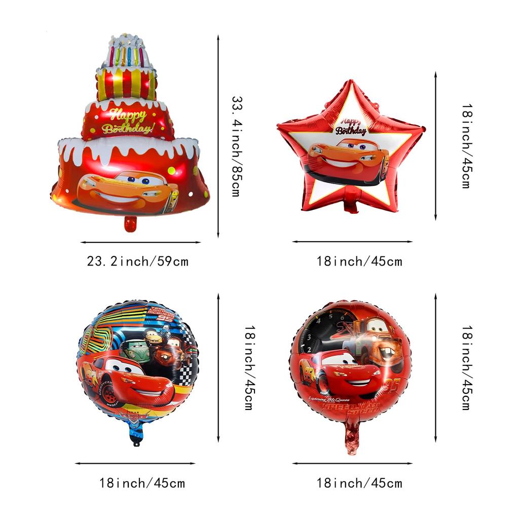 Cars Birthday Decorations Set, Includes Garland, Tablecloth, Aluminum Balloons, Happy Birthday Cake Topper, Happy Birthday Banner, and Ribbon