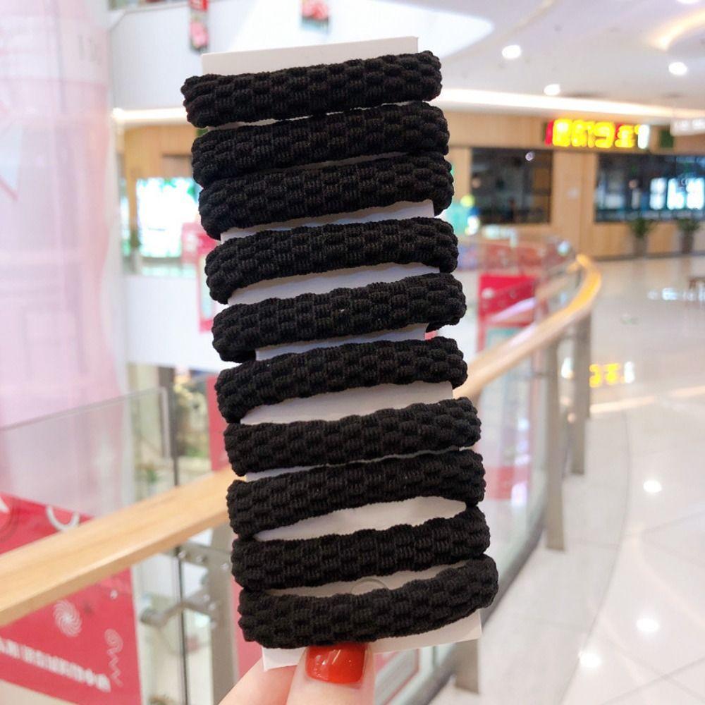 10Pcs Elastic Hair Rope Hair Ties Ponytail Holder Solid Color Rubber Bands Women