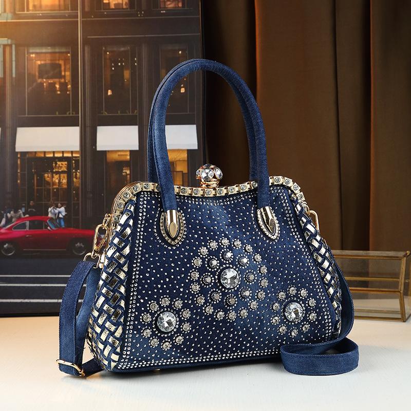 Fashionable Commuting Diamond Studded Bag, Large Capacity Women's Trendy Single Shoulder Crossbody Bag, Clip Bag