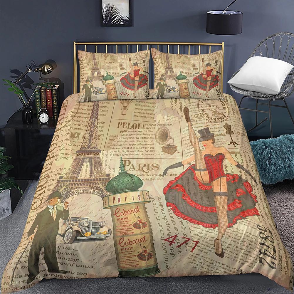 Пододеяльник «Эйфелева башня» Романтичный Современный Городское здание Парижа Красный и Синий Пододеяльник для пары Аксессуары Декор для девочки-подростка