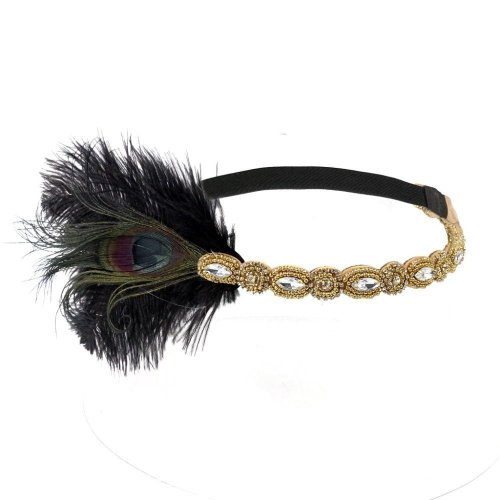 Rhinestone Vintage Hairband Cocktail Party Women Hairband Feather Flapper Headband Festival