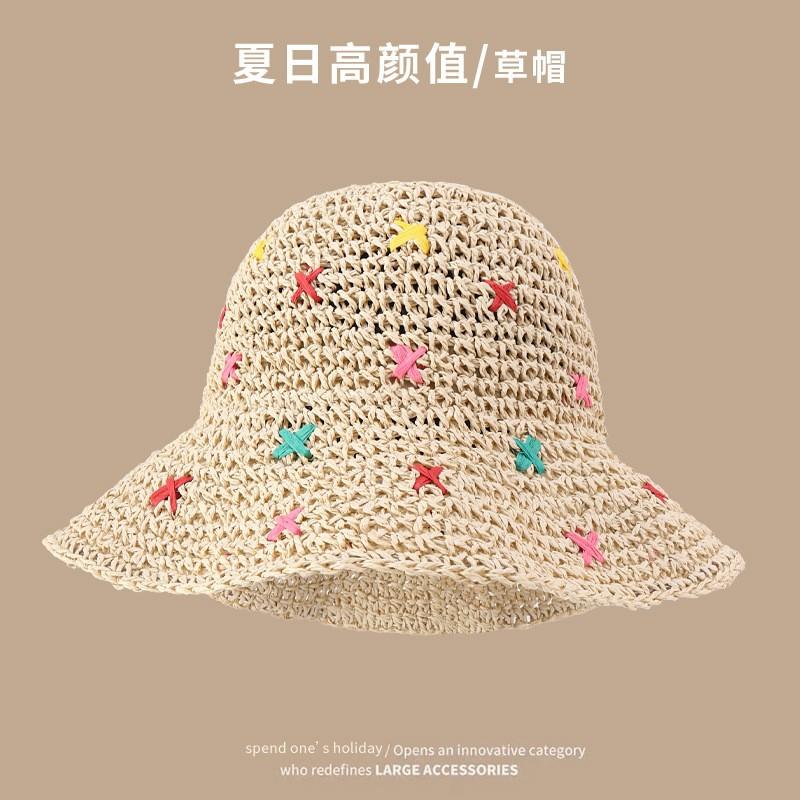 New French floral bow straw hat women's summer seaside beach vacation big eaves sunshade sun hat