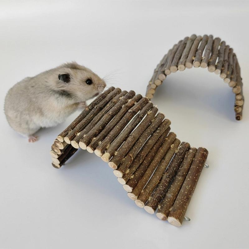 Natural Wooden Bridge Bendable Platform Toy for Small Animal Mouse Bridge Hamster Rabbit Hideout Cage Accessories