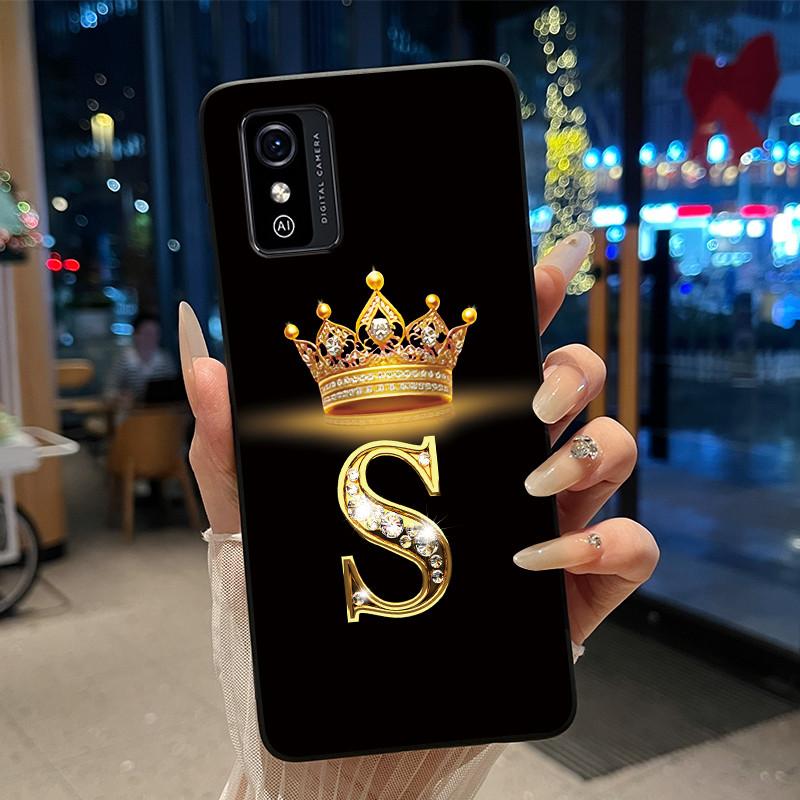 Shockproof  Phone Case For ZTE Blade L9 Silicone Black Soft Pretty A To Z Letter Glitter Crown Pattern Protective Back Case