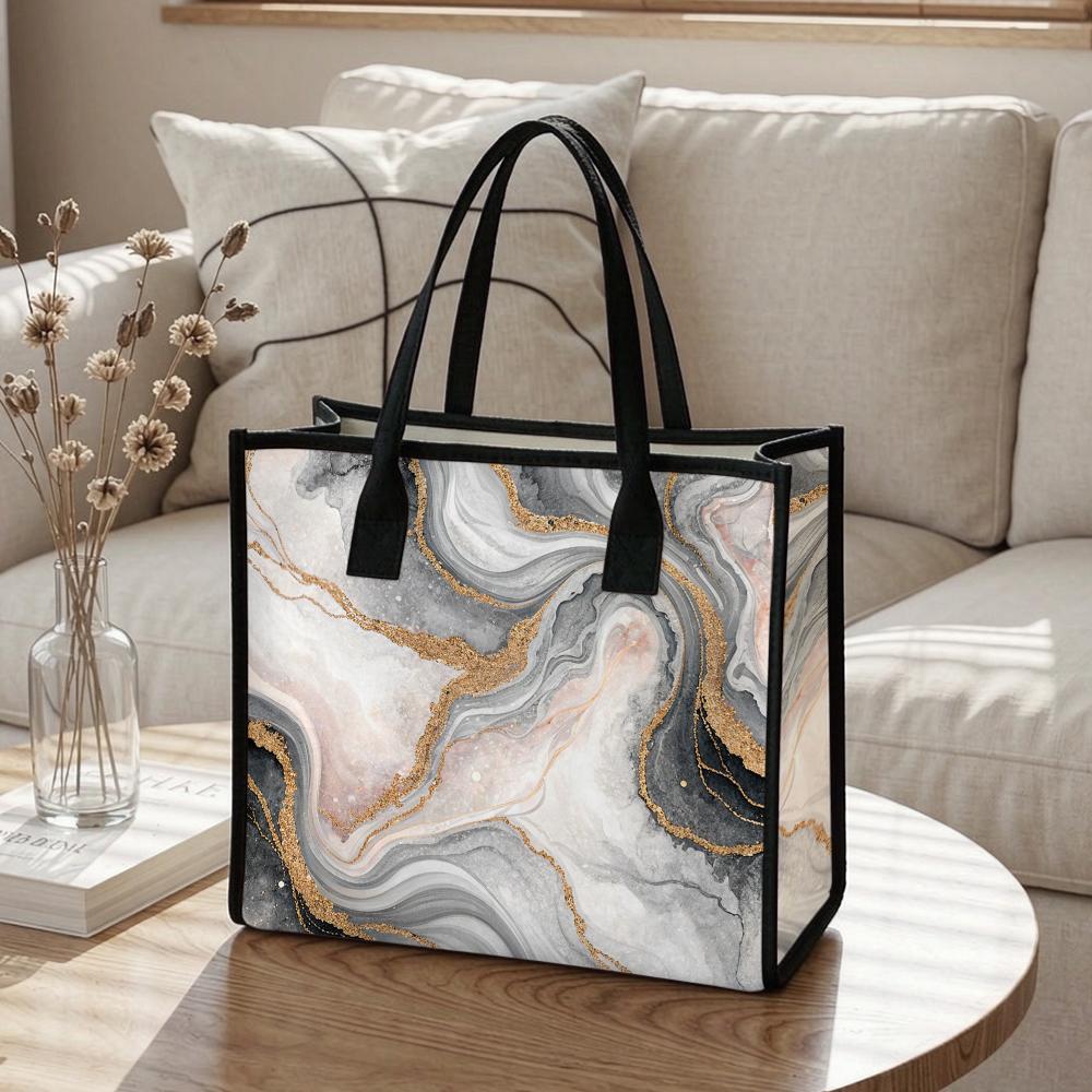 Marble Pattern Tote Bag for Women Casual Large Capacity Fashion Handbag for Daily Shopping Work