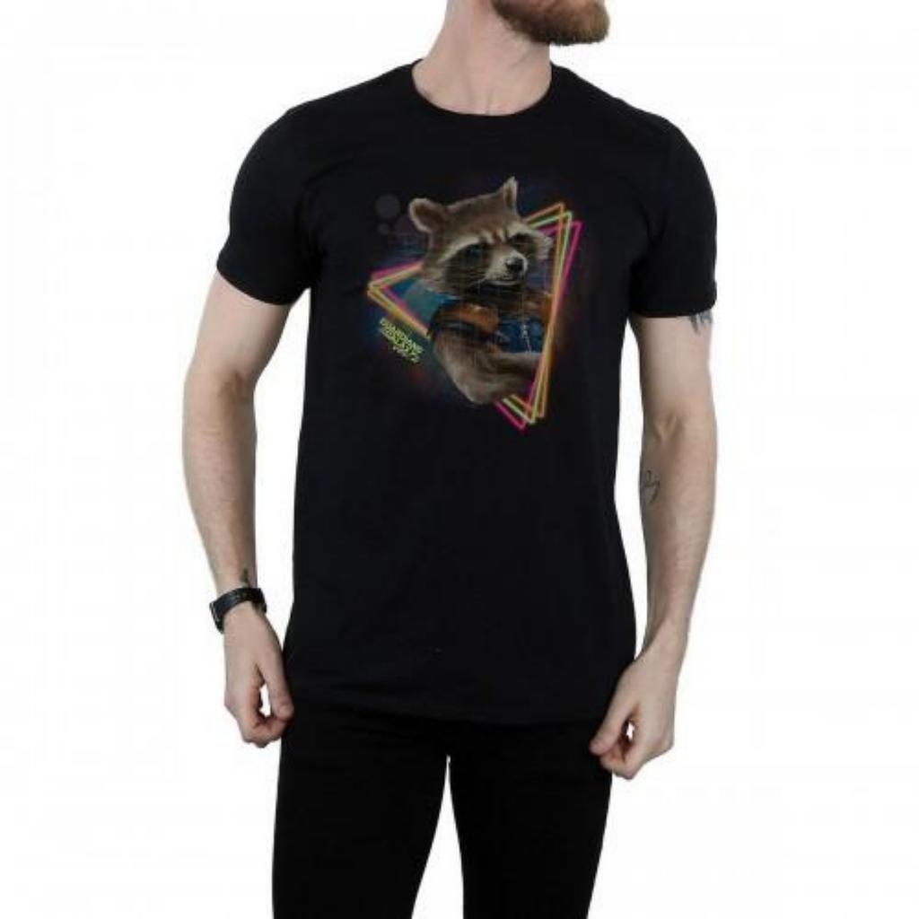 Guardians Of The Galaxy Mens Rocket Raccoon Neon Cotton T-Shirt