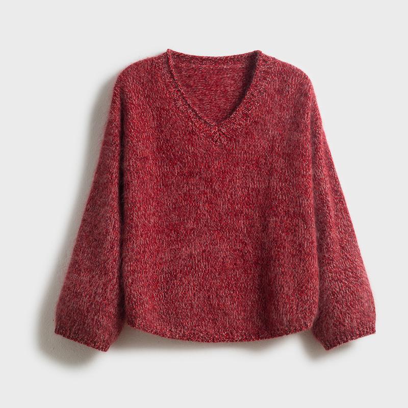 Retro V-Neck Lambswool Cashmere Bouclé Sweater