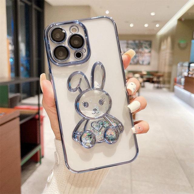 Чехол для телефона с 3d мультяшным кроликом «Зыбучие пески» для Iphone 14pro Max 13 12 11 Pro Max 14plus, защита камеры, прозрачная новогодняя задняя крышка