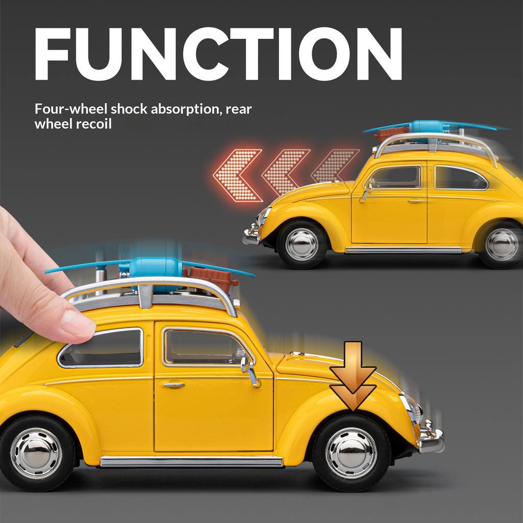 Металлическая литая ретро модель автомобиля Beetle в масштабе 1/24 со съемными аксессуарами, коллекционные украшения, игрушечная машинка для мальчика