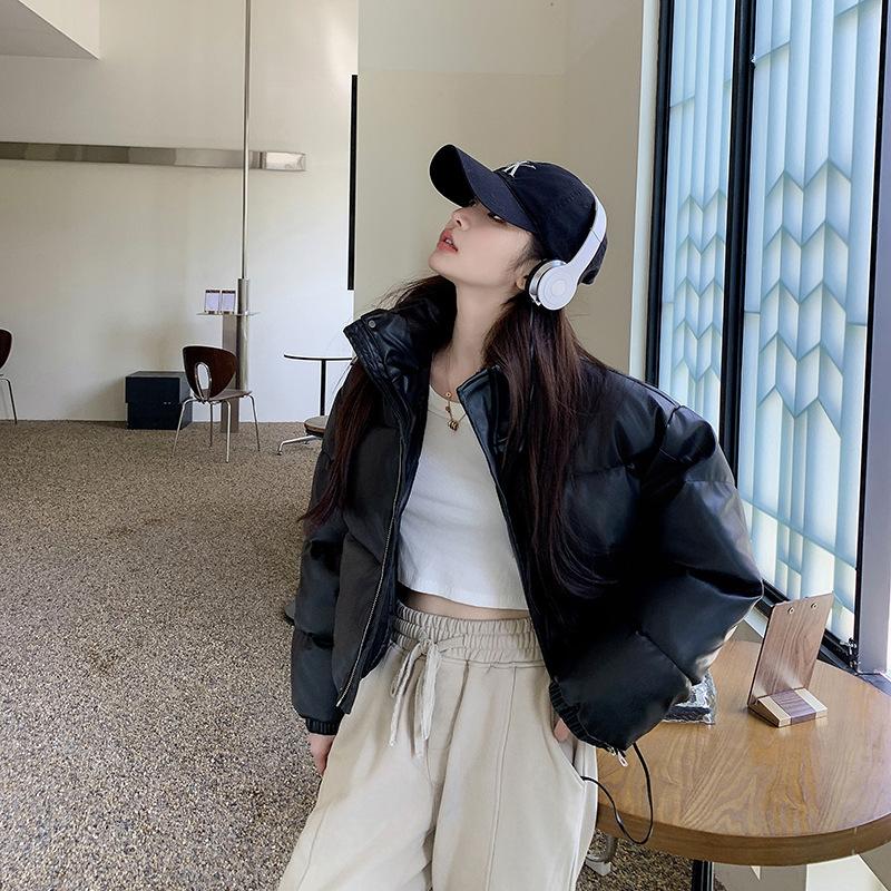 Down cotton-padded clothes for women's new winter leave-in jackets Maillard wears small PU leather cotton-padded jackets thick