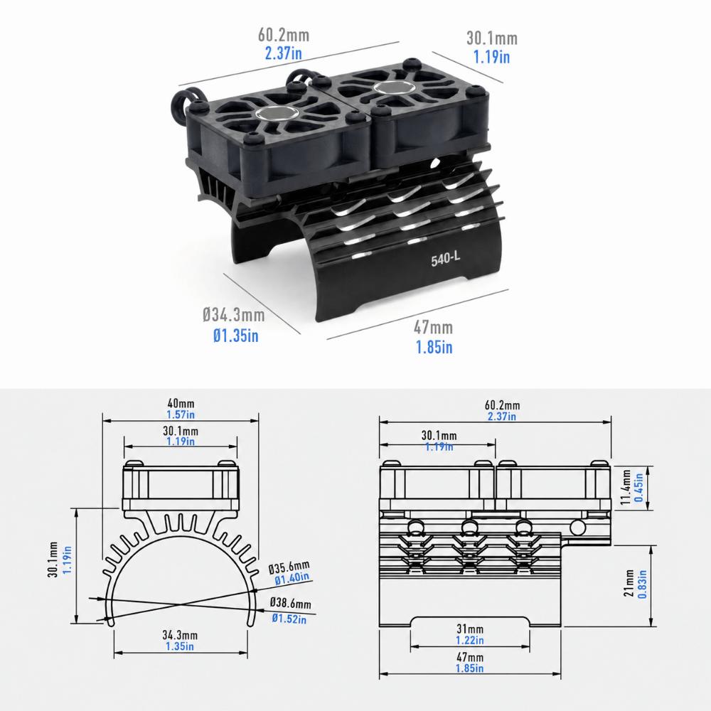 36mm Motor Cooling Fan 28000 RPM RC Motor Cooling Fan Durable Dual Cooling Fans  For RC Truck